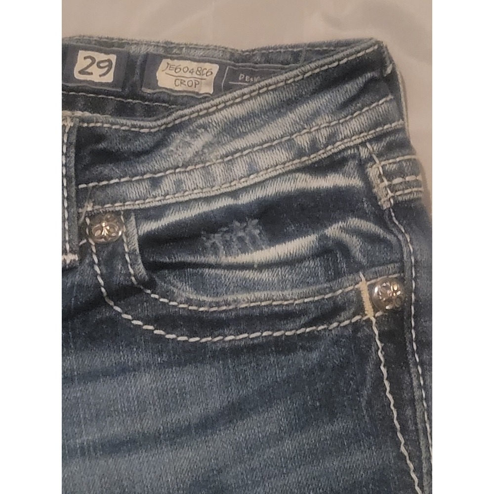 MISS ME Denim Women's 29 JE048C6‎ Crop Embroidered Thick Stitch Blue Jeans - Picture 5 of 15